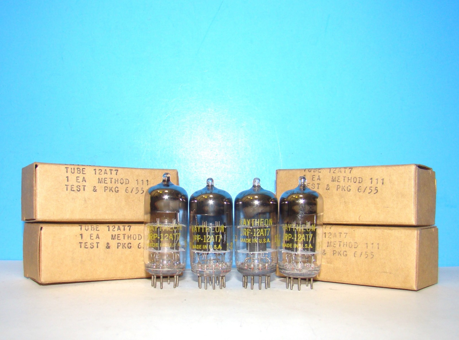 12AT7 NOS 1955 Raytheon JRP Navy radio audio vacuum tubes 4 valves ECC81 6201