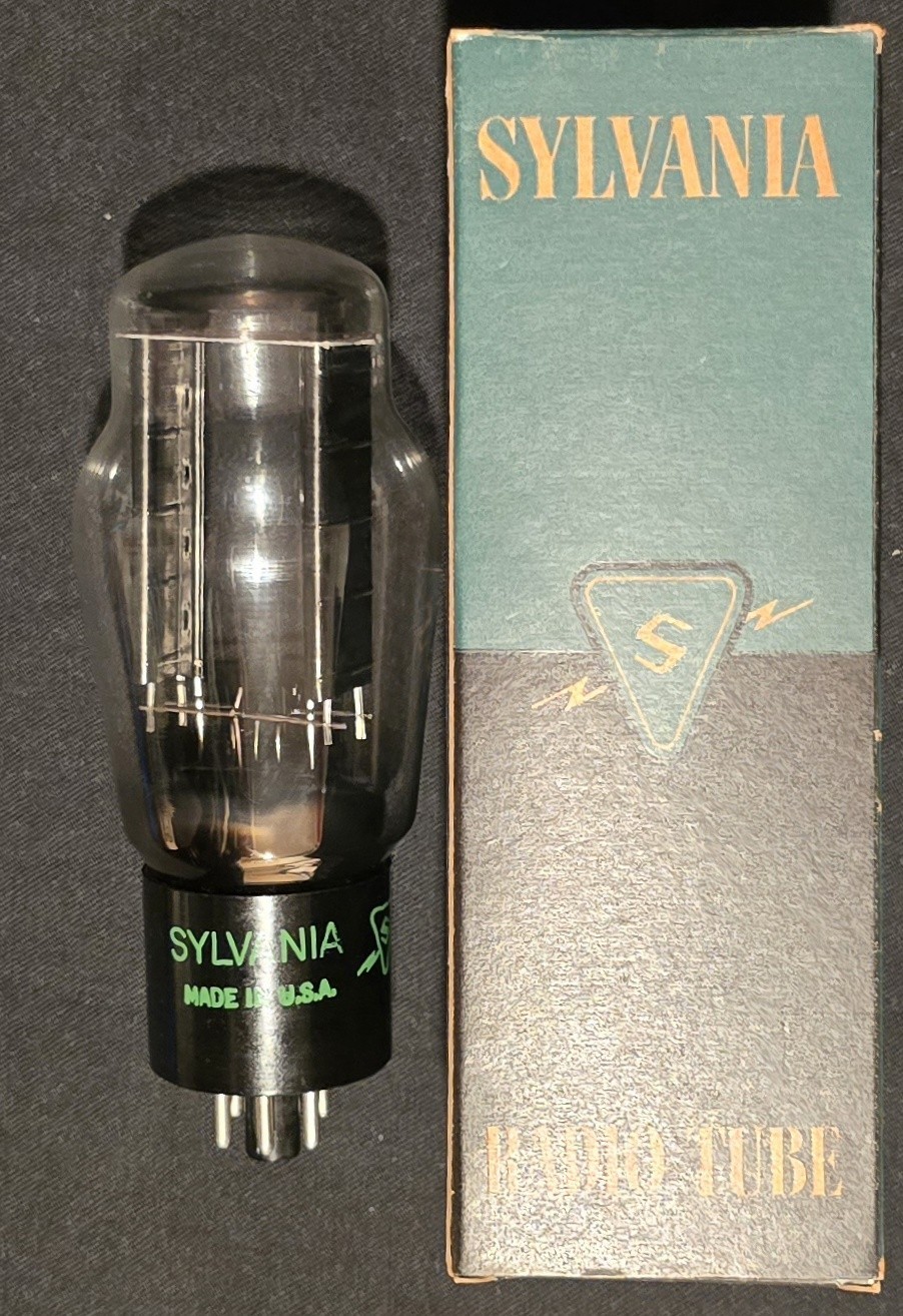 SYLVANIA 5U4G TUBE 1952 FULL WAVE RECTIFIER RIBBED PLATES BOTTOM D GETTER NIB
