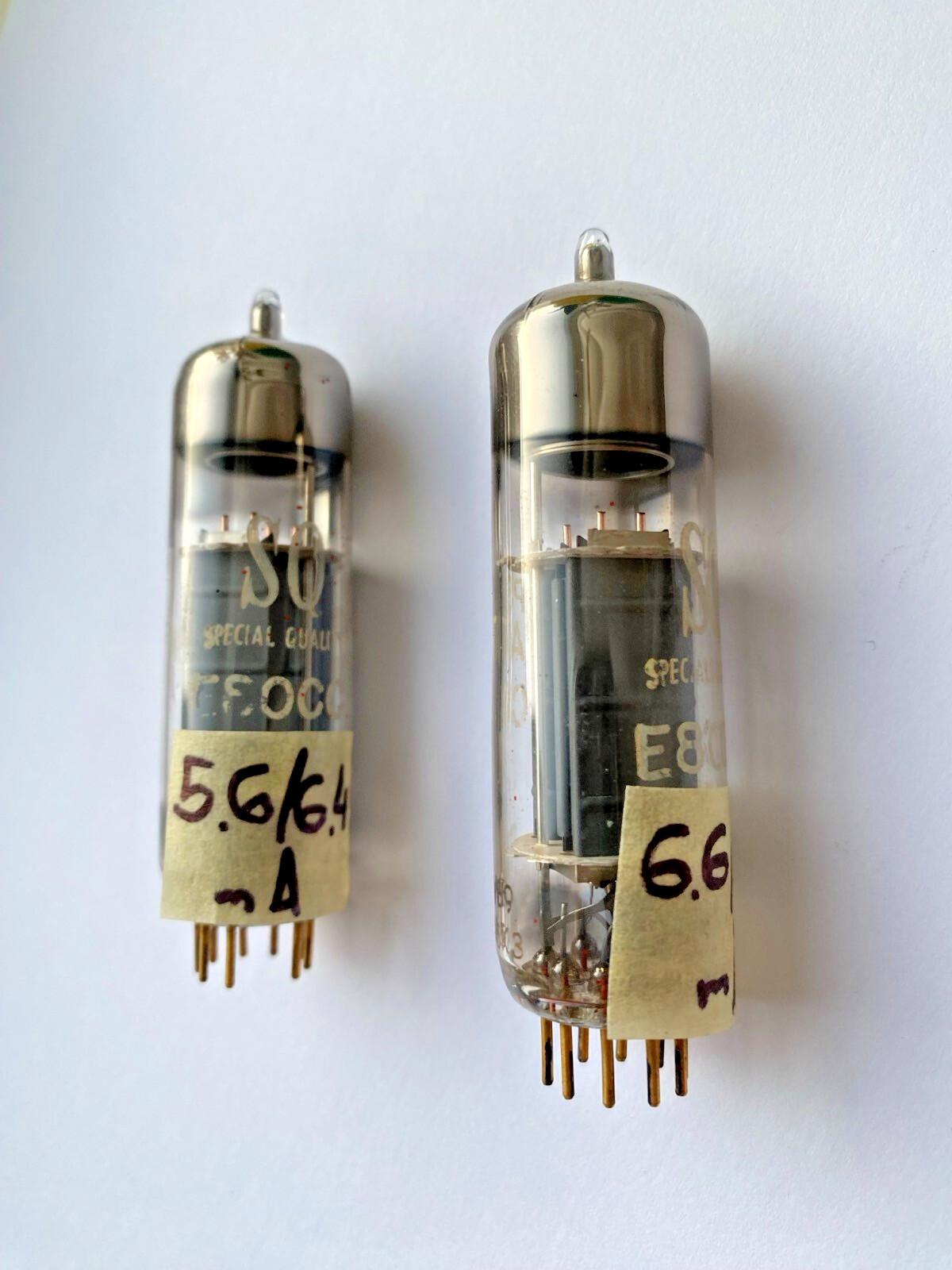 E80CC = CV5989 = 6085 SQ Philips Miniwatt Matched Pair Used STRONG Gold Pinouts