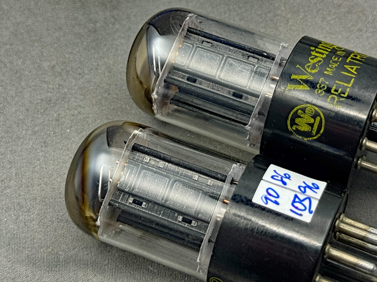 (2) Westinghouse 6SN7GTB Tubes Short Bottle Black Plates D Getters Test Strong
