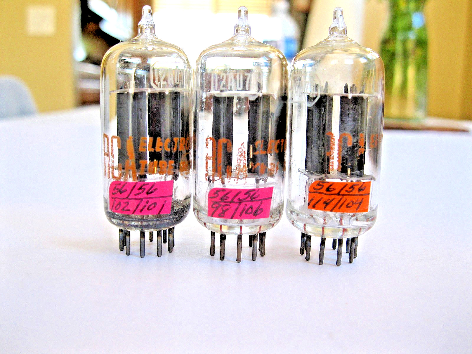 3 RCA 12AU7A/ECC82 CLEAR TOP VACUUM TUBES GRAY PLATE D GETTER TV-7 TESTED NEW.