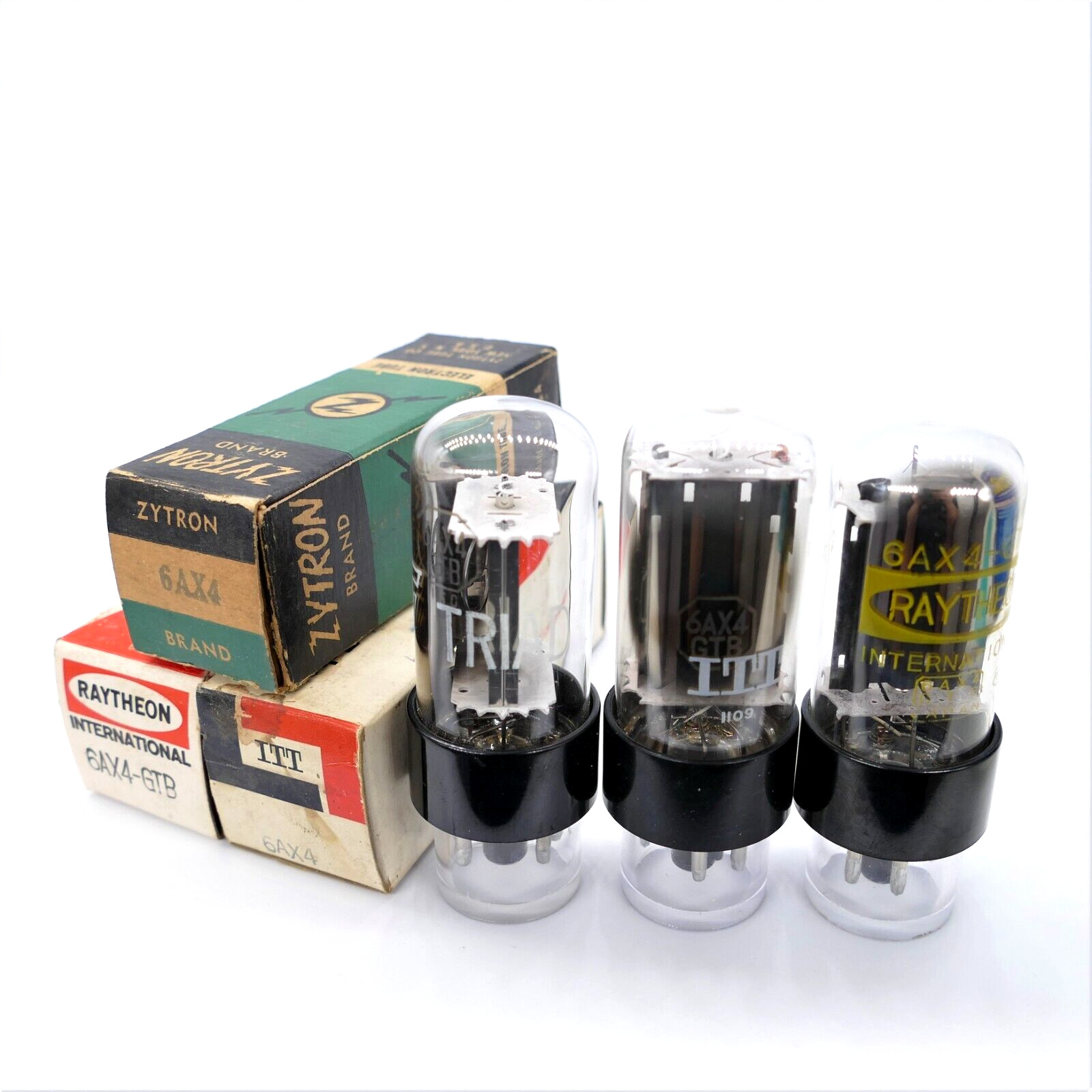 Three 6AX4GT GTB Tubes TRIAD RAYTHEON ITT NOS NIB Balance & Strong TV-7 ResultS