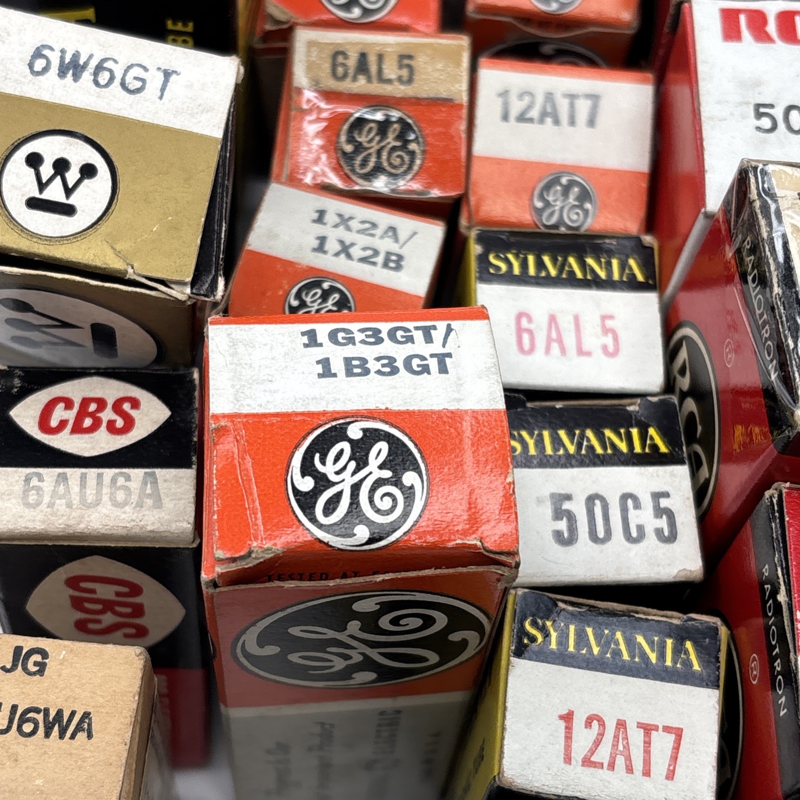 Vacuum Tube Lot RCA GE Sylvana Westinghouse CBS Tung Sol 28 Boxes 9 loose