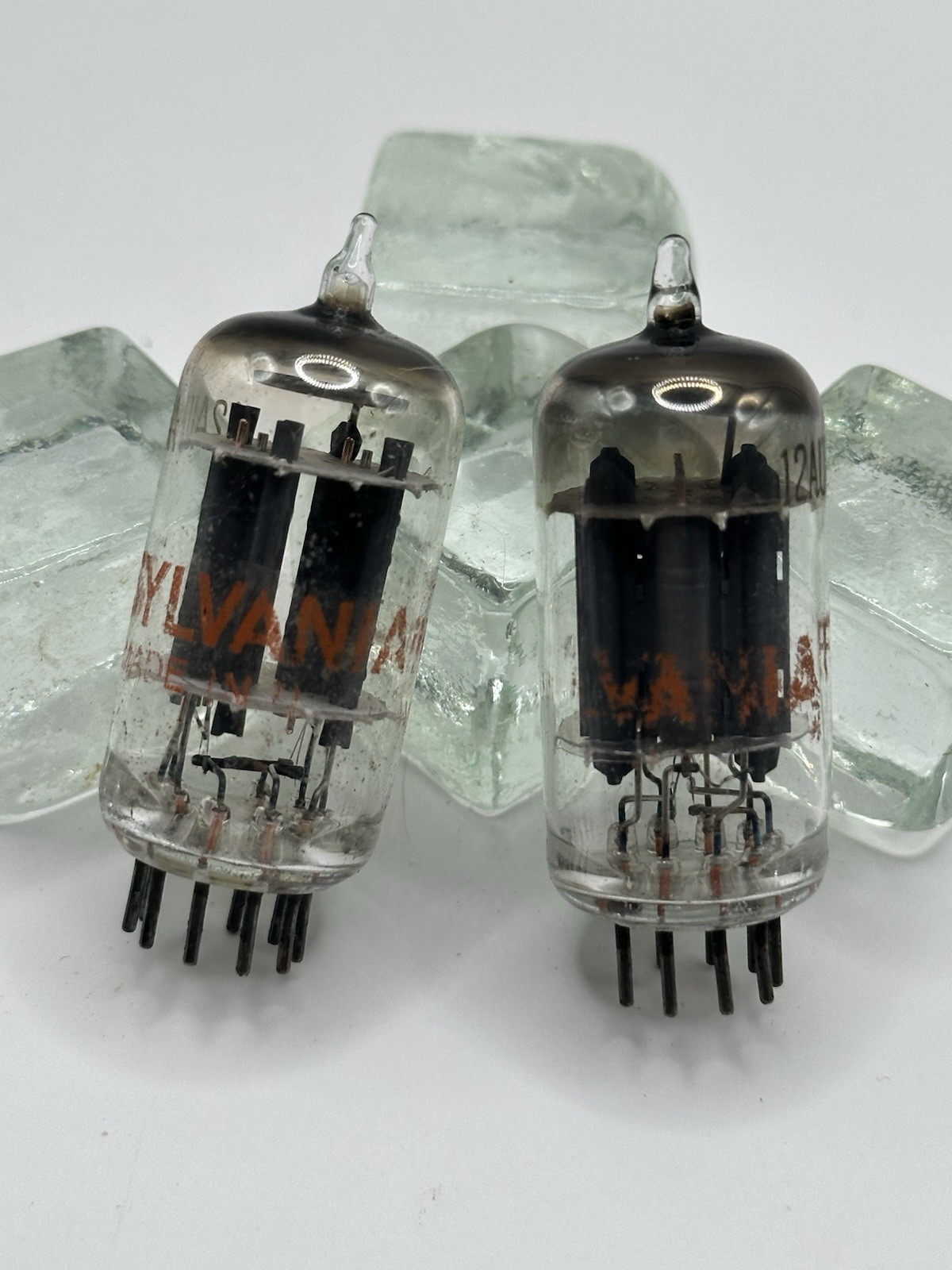Pair of Sylvania 12AU7A ECC82 7030 Tested VACUUM TUBE Strong O-Getter Long Plate