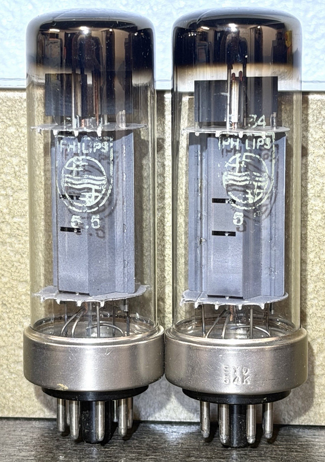 1954 Philips Eindhoven Metal Base EL34 Tubes Current/Gm Matched Pair Tested NOS