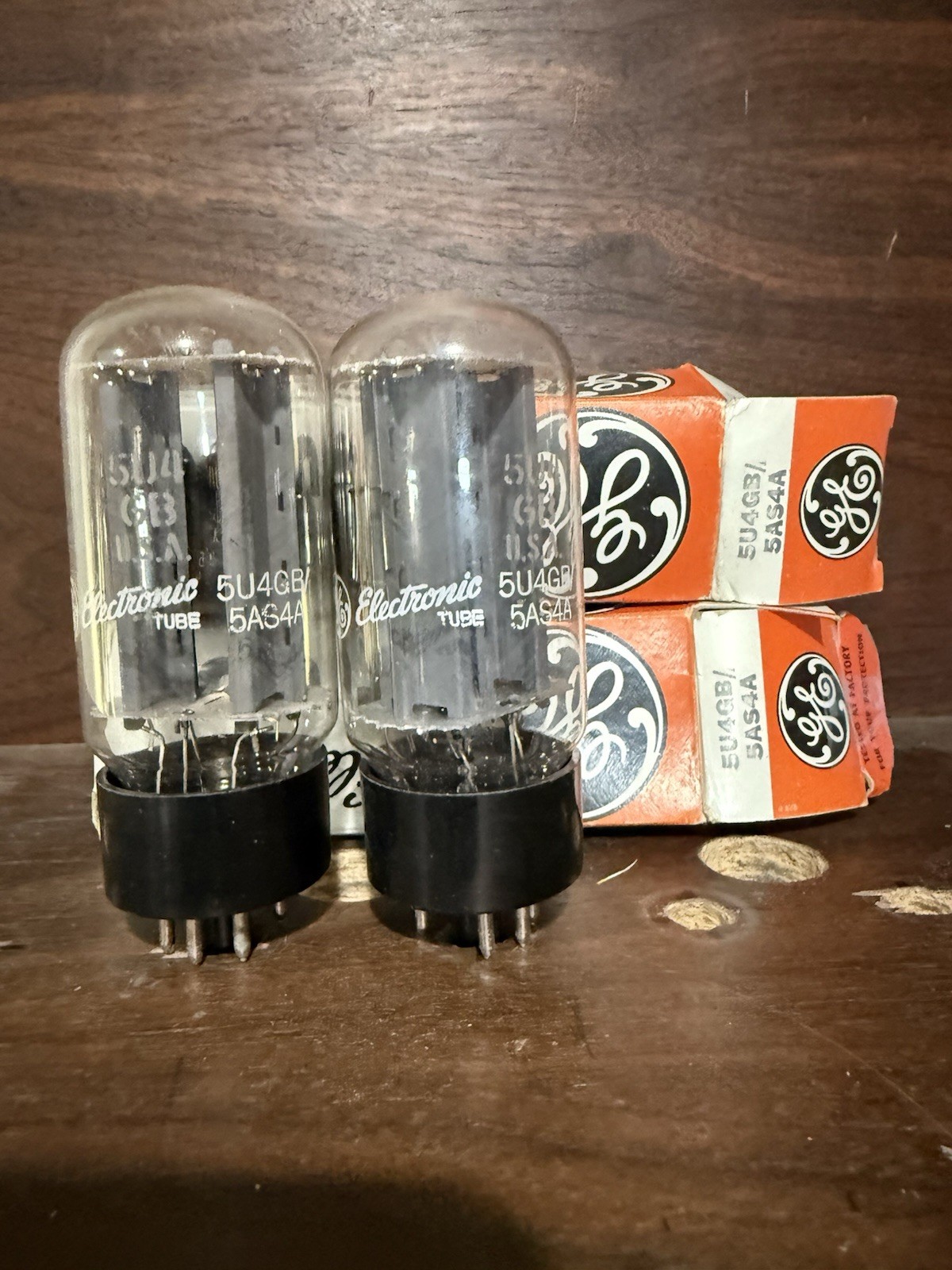 Pair GE 5U4GB Rectifier Tubes 1960’s Grey Plates, Side D Getter – NOS TV7 Tested
