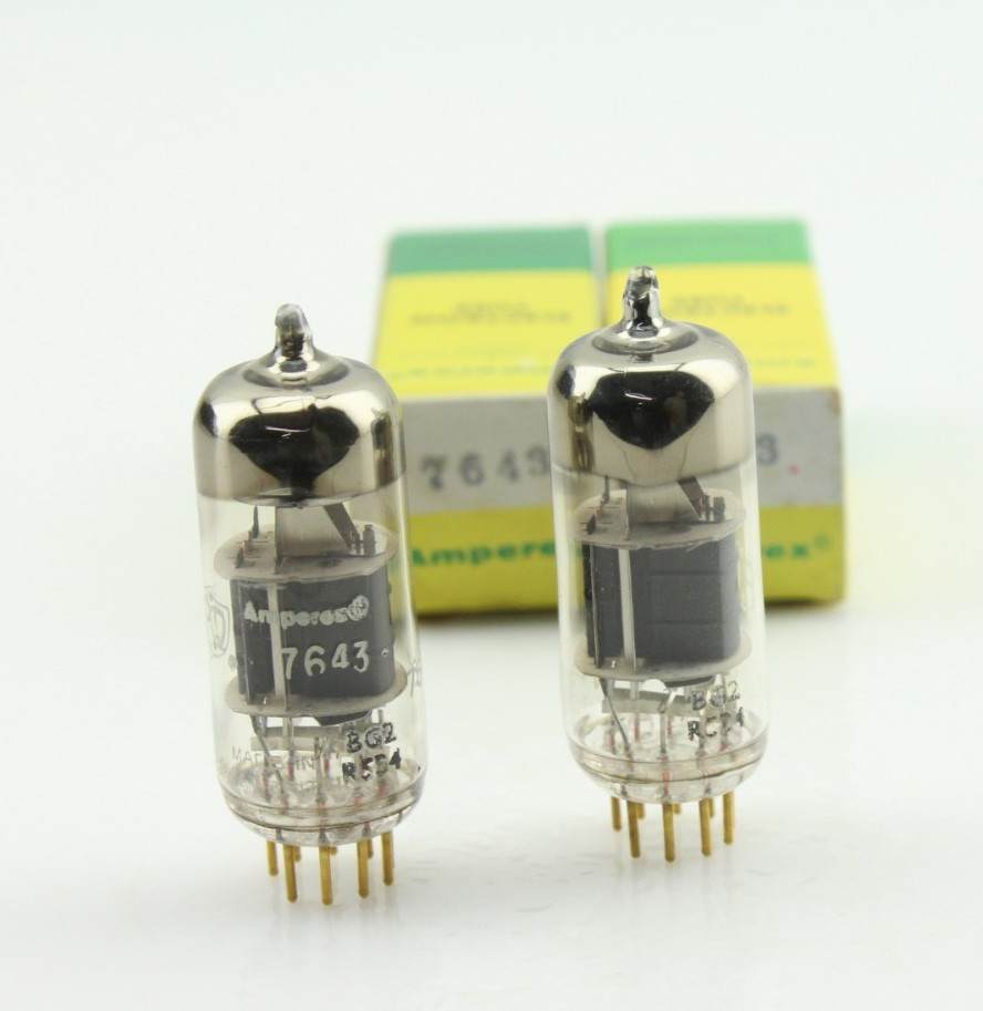 New Qty 2 Amperex 7643 PQ Mullard Mitcham Matched Pair Grey Plates O Getter