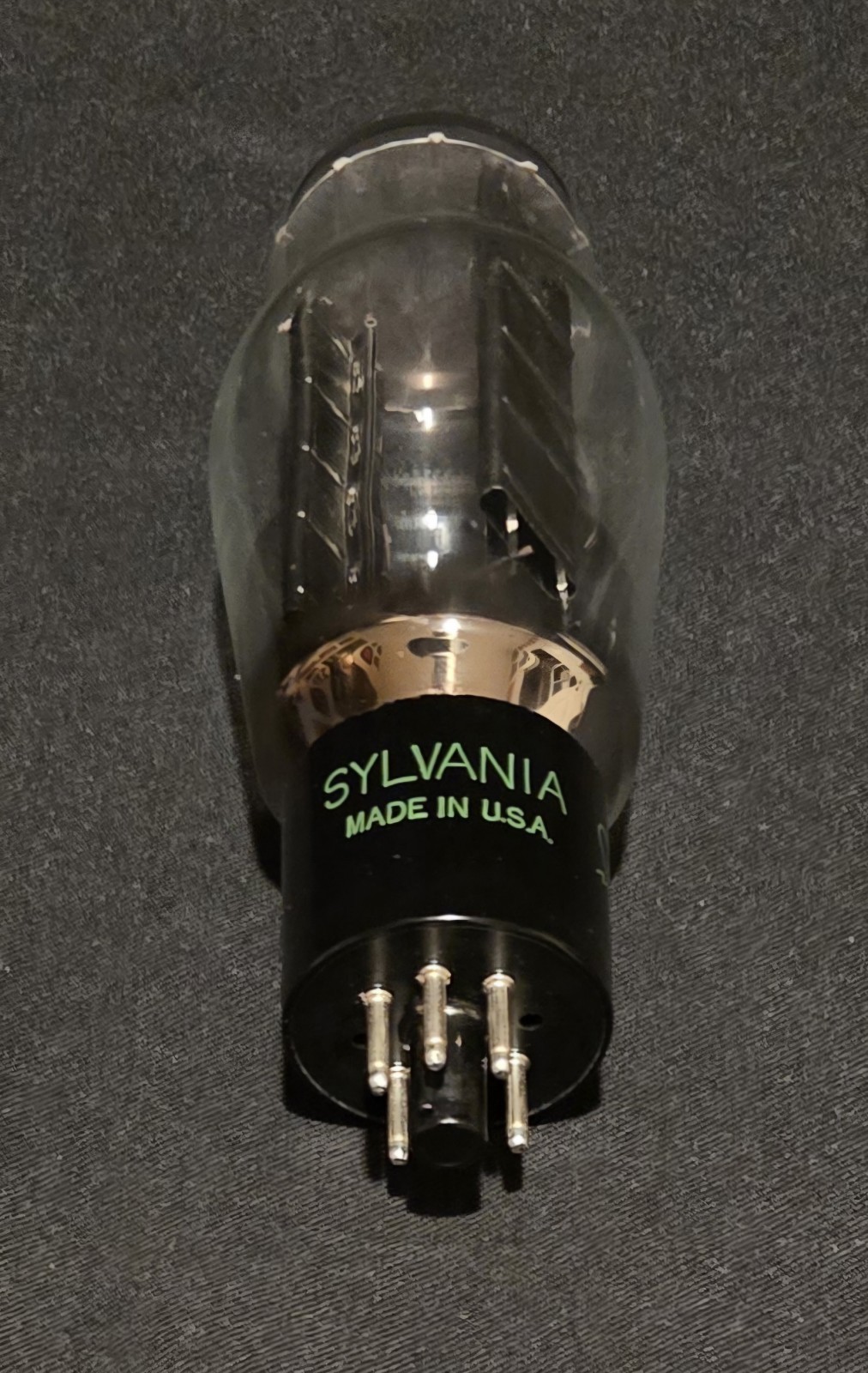 SYLVANIA 5U4G TUBE 1947 FULL WAVE RECTIFIER RIBBED PLATES BOTTOM D GETTER NIB
