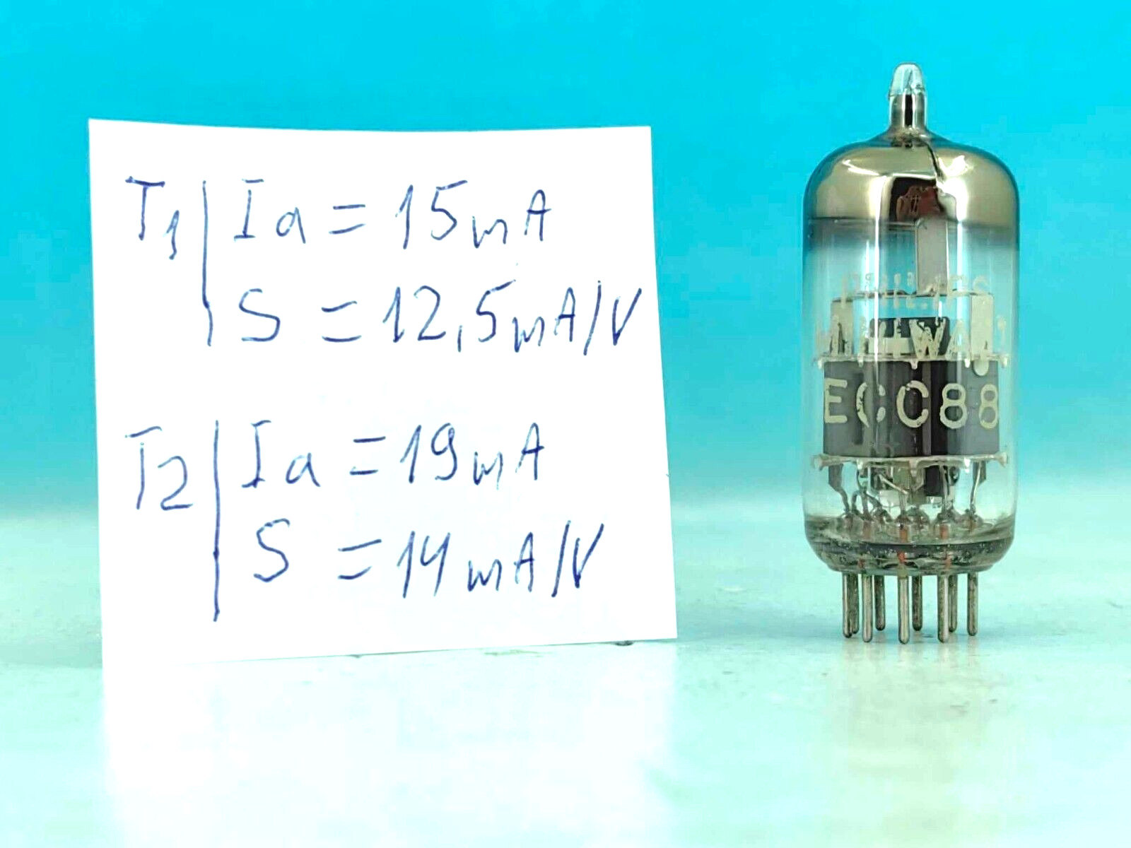 1 x ECC88 PHILIPS MINIWATT TESTED STRONG Triode O- Getter 6922