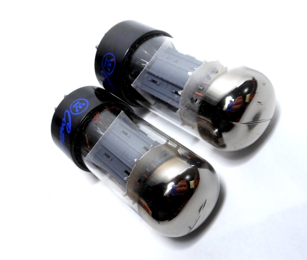 Matched PAIR 6SN7GTB Tubes Hit-Ray Japan Flat Plate Chrome Top – Used Test ~NOS