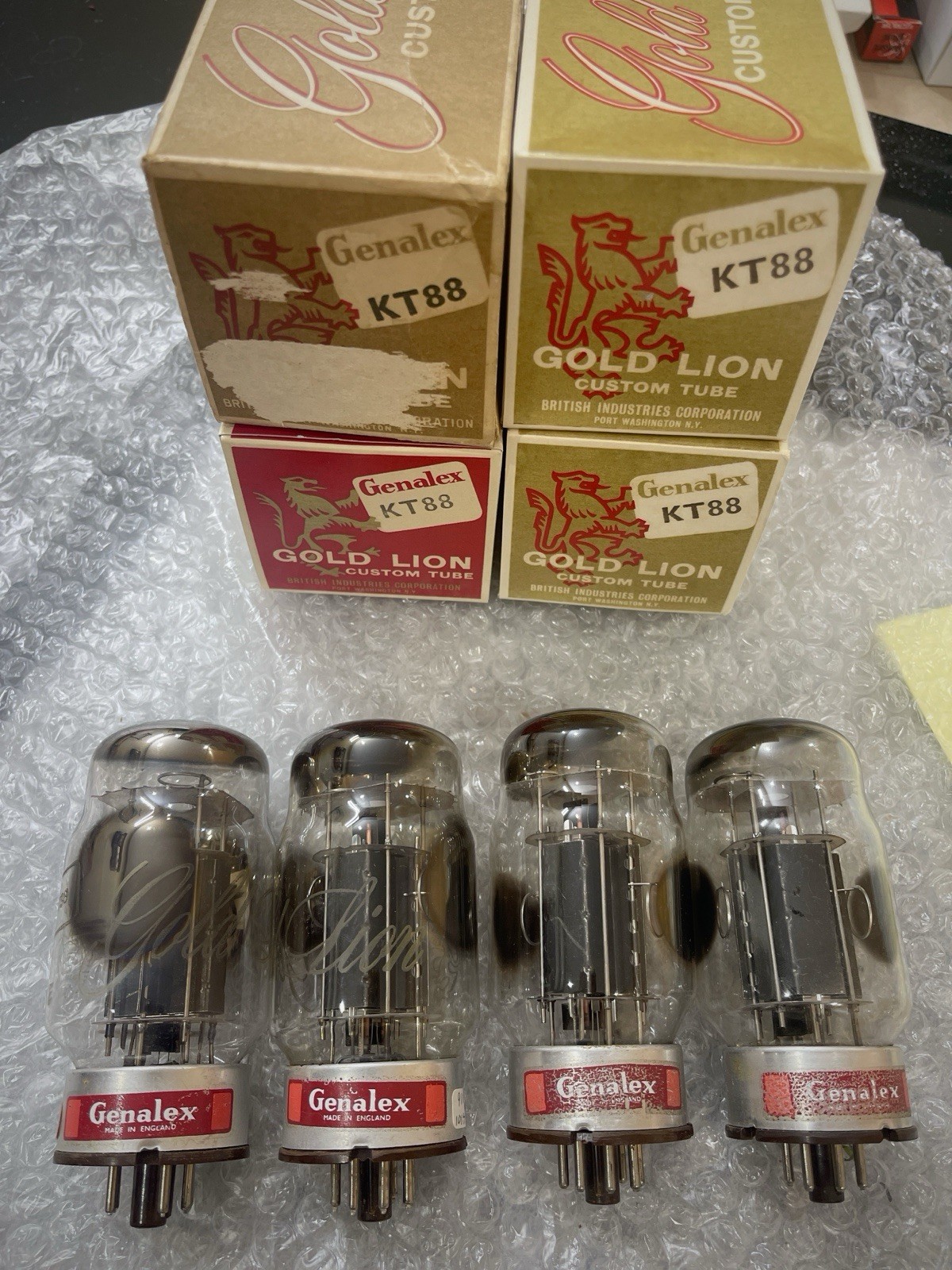 Genalex Gold Lion KT88 6550 Red Prints Triple O Getter Tested NOS Matched Quad