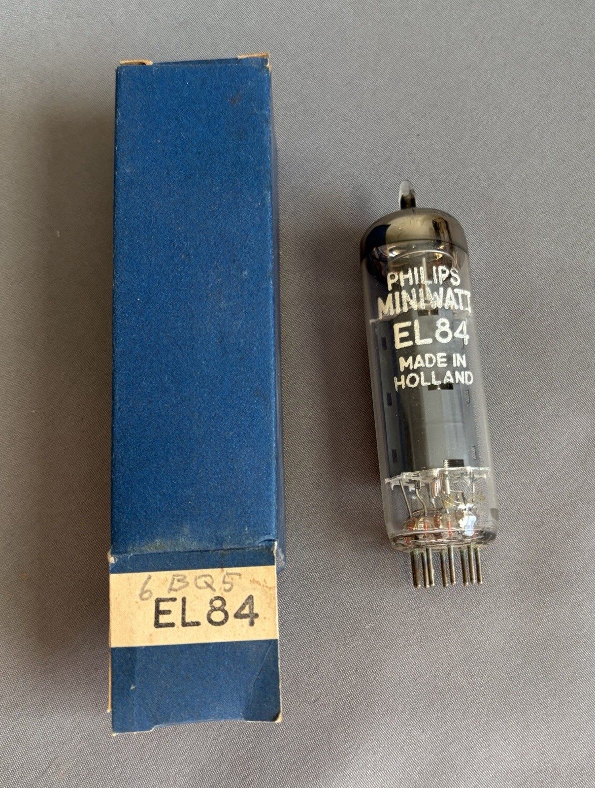 NOS EL84 6BQ5 tube Philips Miniwatt etched codes rX4 ⊿1B4 from 1961