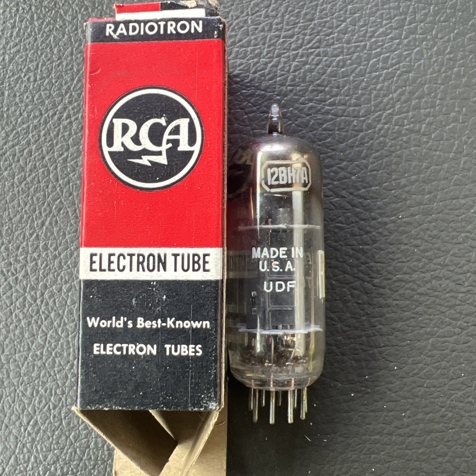 1958 RCA 12BH7A Gray Plate Tube, Tested, NOS/NIB, Dimple D-Getter