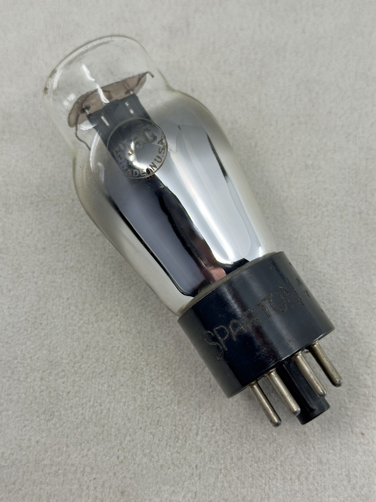 (1) Sparton 6J5G L63 Vacuum Tube Black Plates Foil Engraved Base Tests Strong
