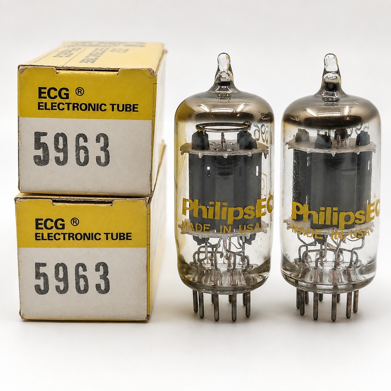 Matched Pair Philips ECG 5963 / 12AU7 Long Plate NOS Gain & GM Matched Low Noise