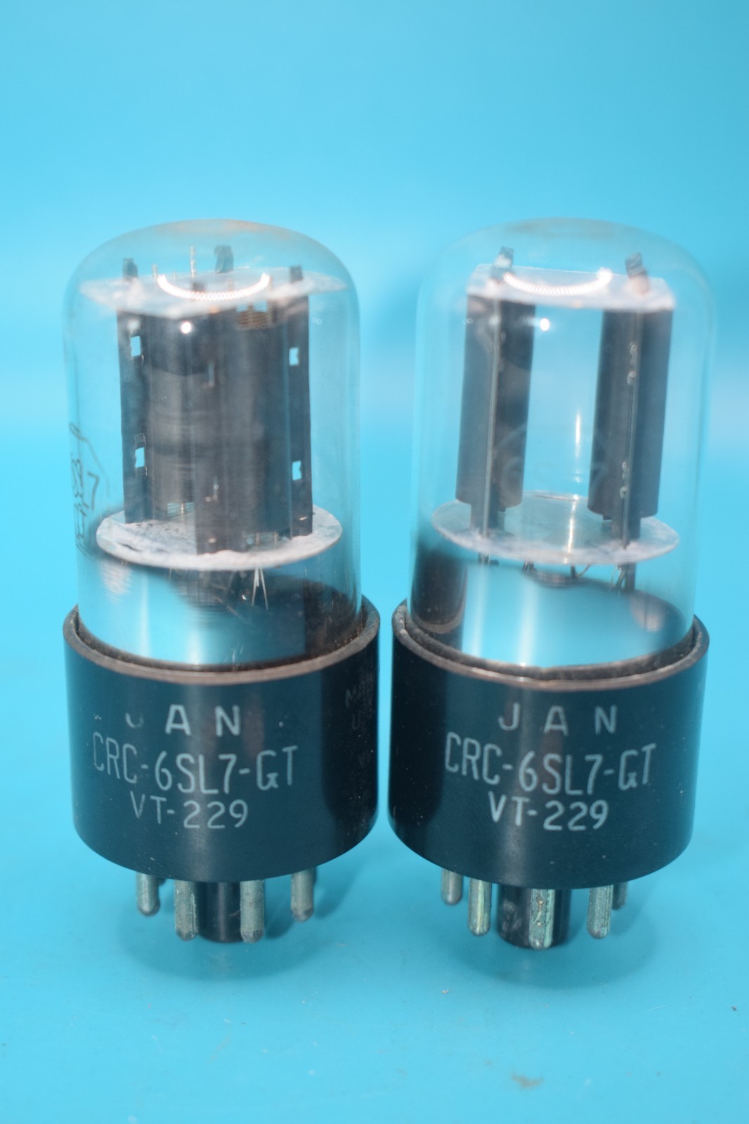 Superb Pair – 1945 JAN CRC 6SL7GT VT-229 RCA Military Tubes – Black Round Plate