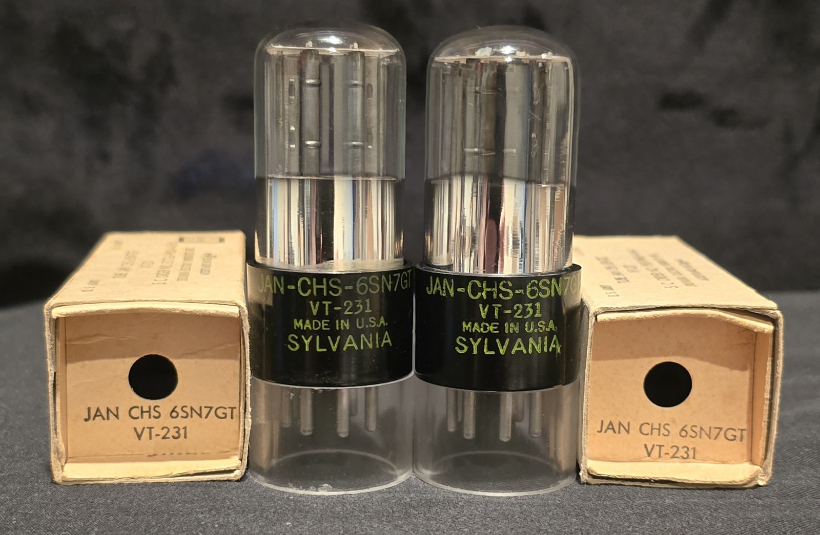 SYLVANIA 6SN7 GT VT-231 TUBE JAN CHS 1944 TOUGH DOG GREEN LABEL MATCHED SET NIB