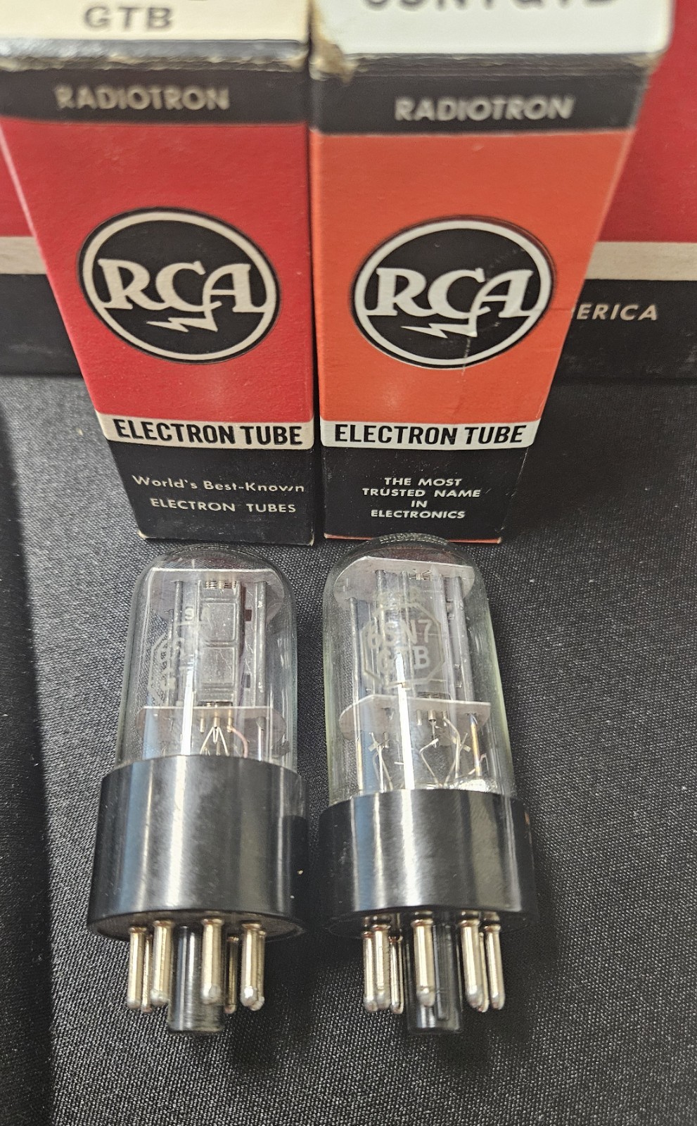 PAIR RCA 6SN7GTB TUBES 2 HOLE BLACK PLATE AMPLITREX TESTED 100% – NEW OLD STOCK