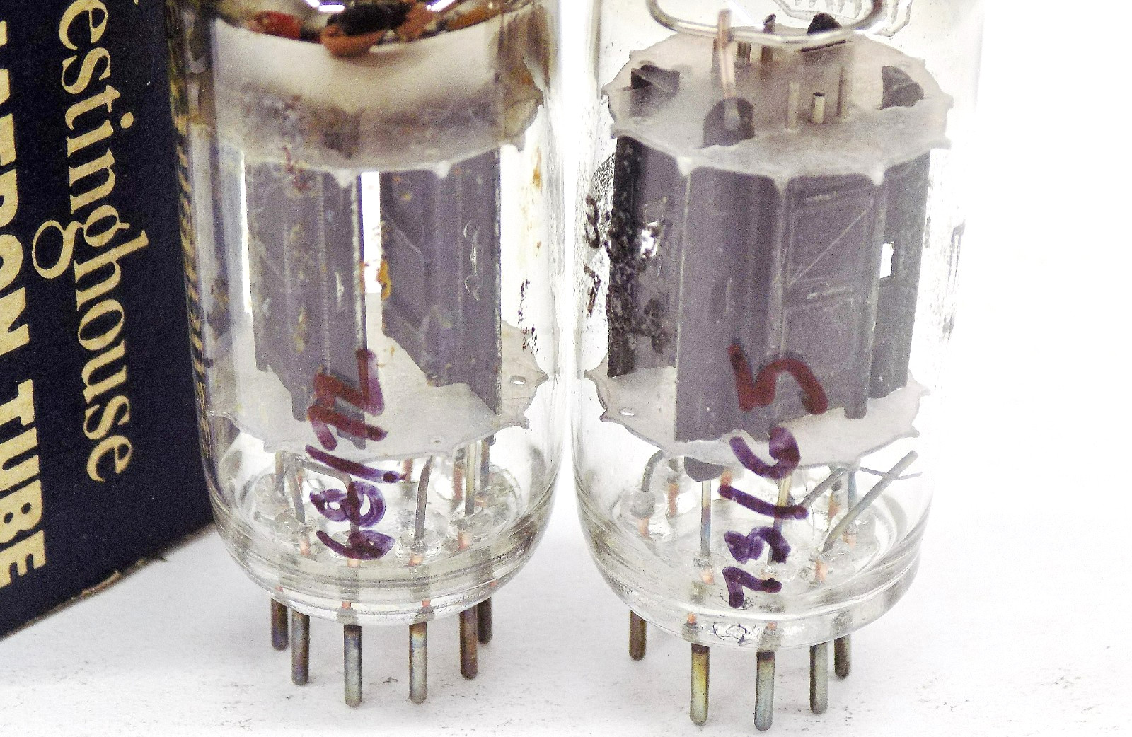Nice Pair of Tested 1957 Westinghouse/Harman Kardon Branded 12AX7 Vacuum Tubes