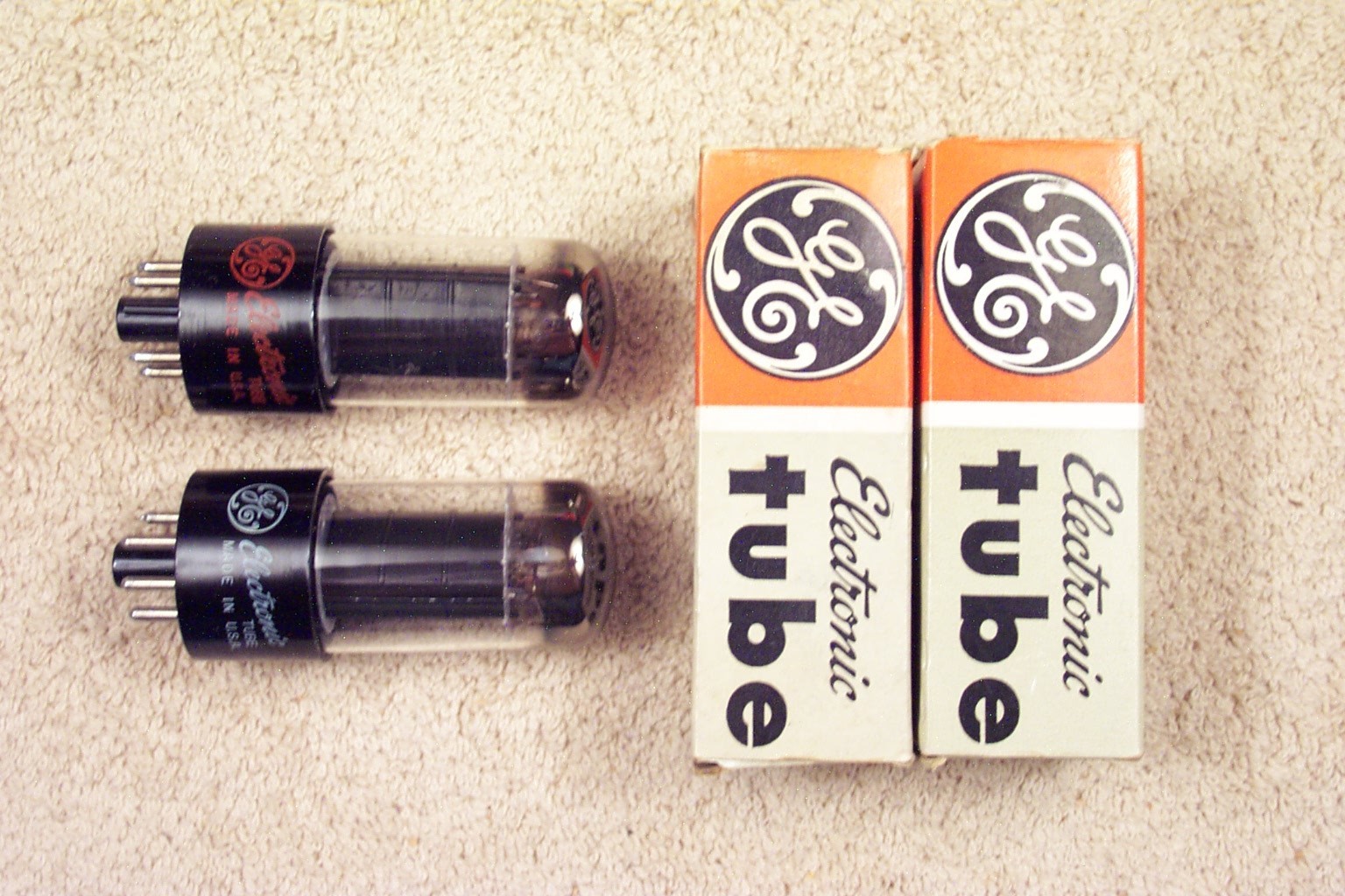 Two, NEW, GE 6V6GT, matching pair, current & gain, black plate, 6V6G, 6V6 eq