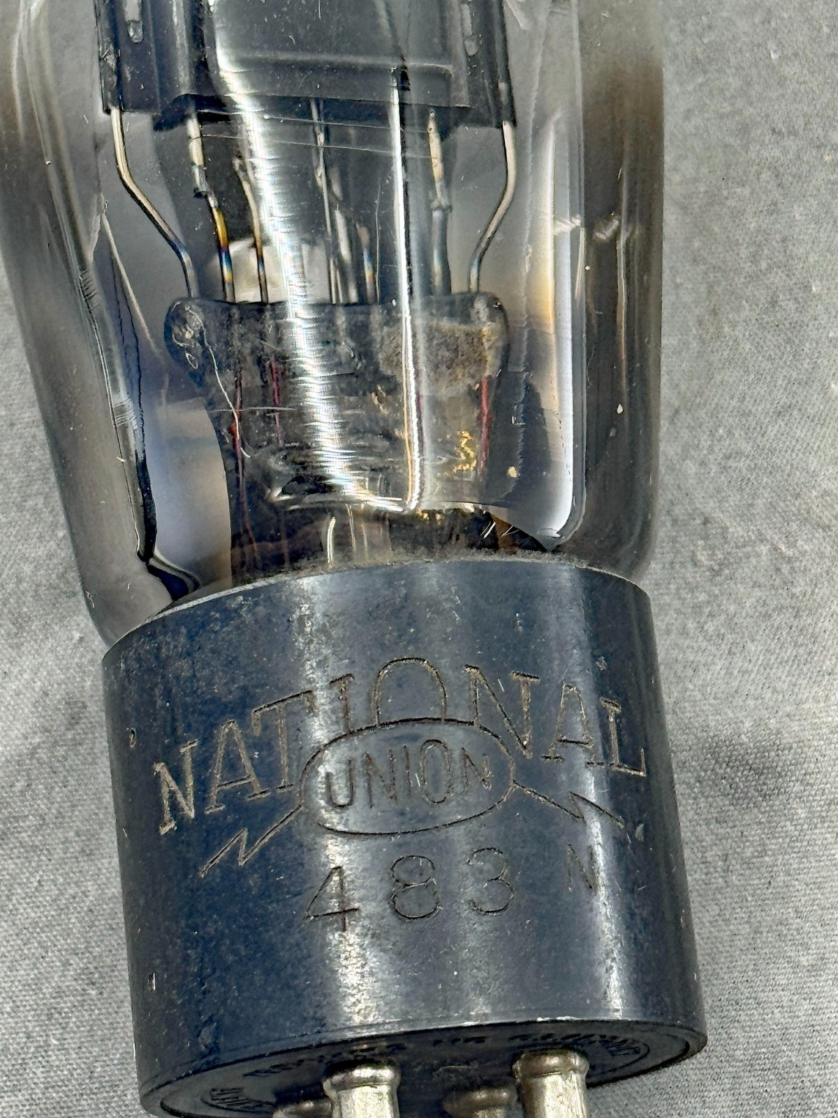 (1) Rare National Union 483 Power Triode Black Plate Engraved Base Tests Strong