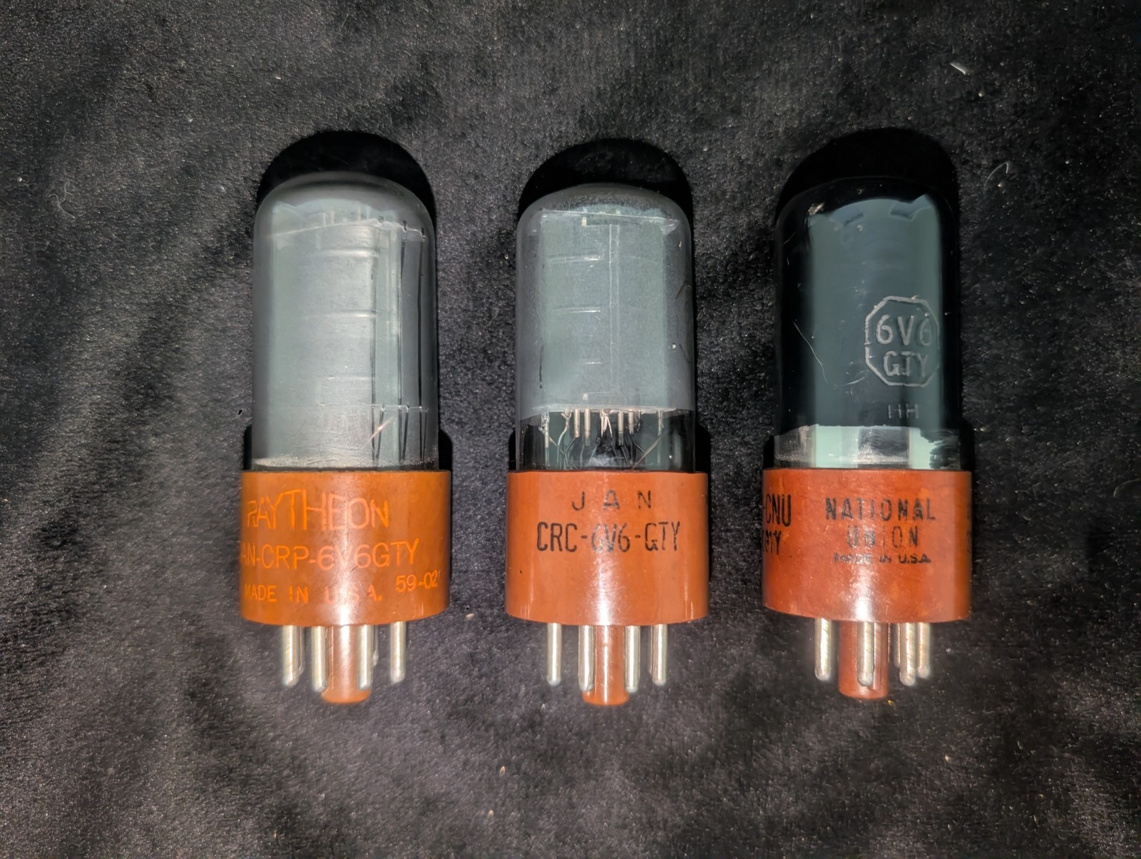 (3) 6V6GT Radio Tubes (Military: Raytheon, RCA & National Union) – Smoked Glass
