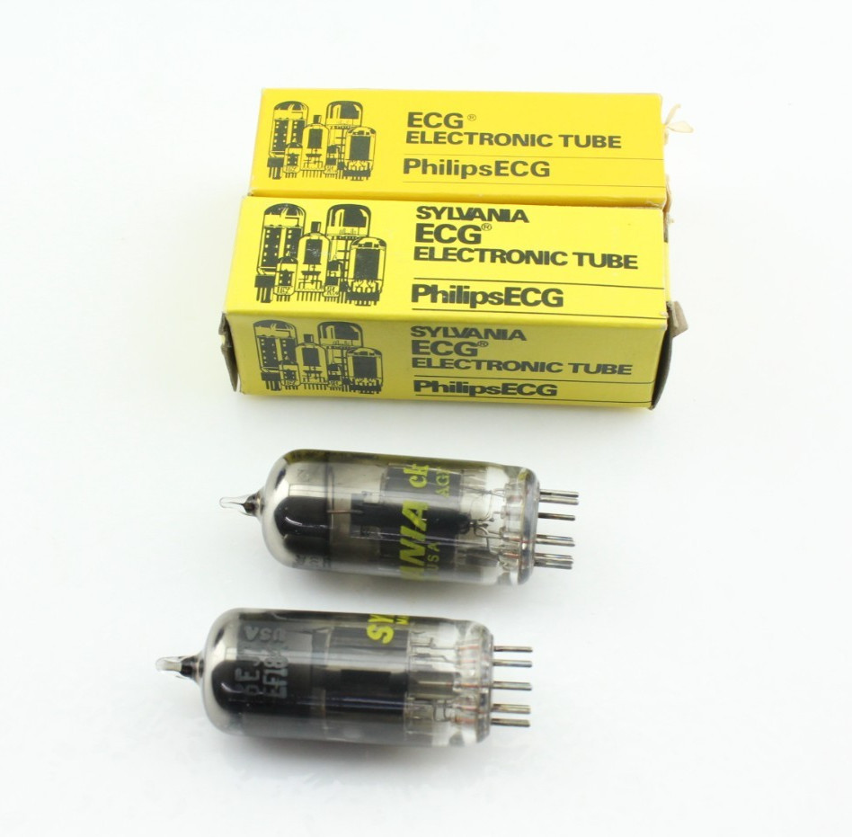 New Qty 2 SYLVANIA 6EJ7 EF184 Smoked Glass 0 Getter NOS USA Vintage Vacuum Tubes