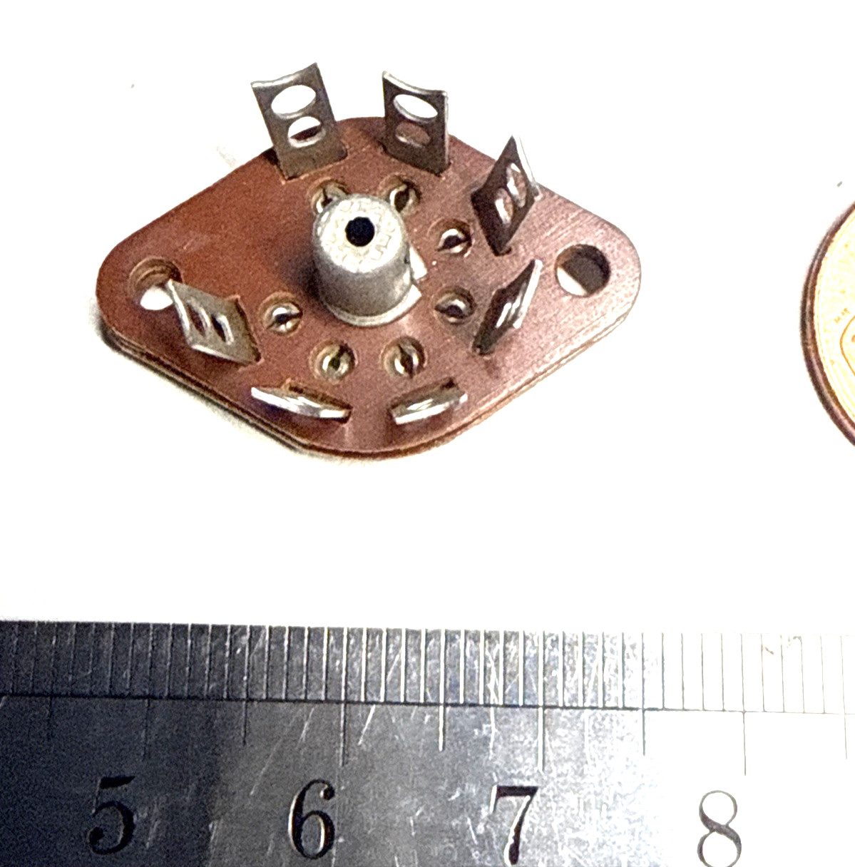 one 7 Pin Miniature Phenolic Wafer Tube Socket NOS bottom mount