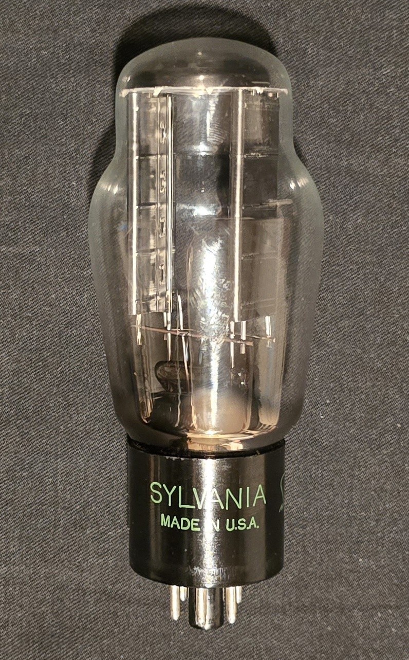 SYLVANIA 5U4G TUBE 1947 FULL WAVE RECTIFIER RIBBED PLATES BOTTOM D GETTER NIB