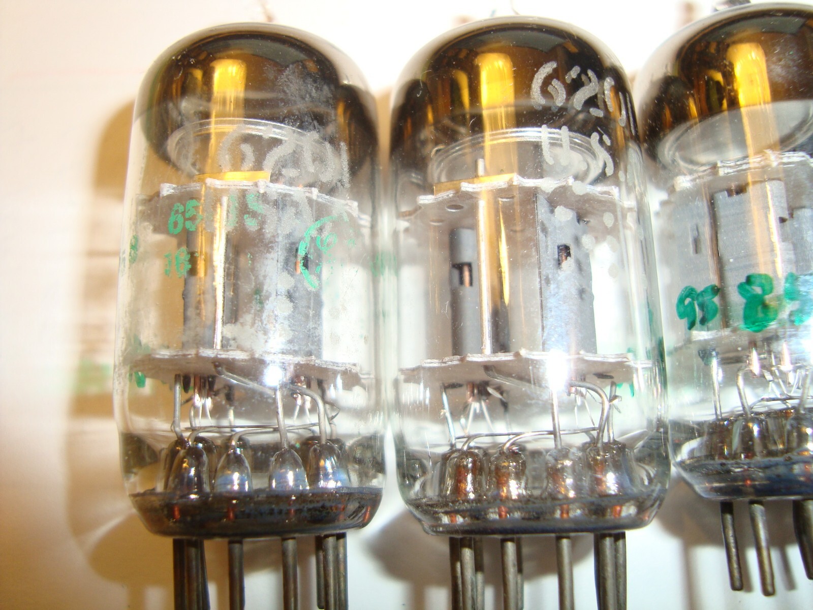One Lot of Four Military 12AT7WC/6201 Tubes, GE, Grey Plate, Solid Disc Getter