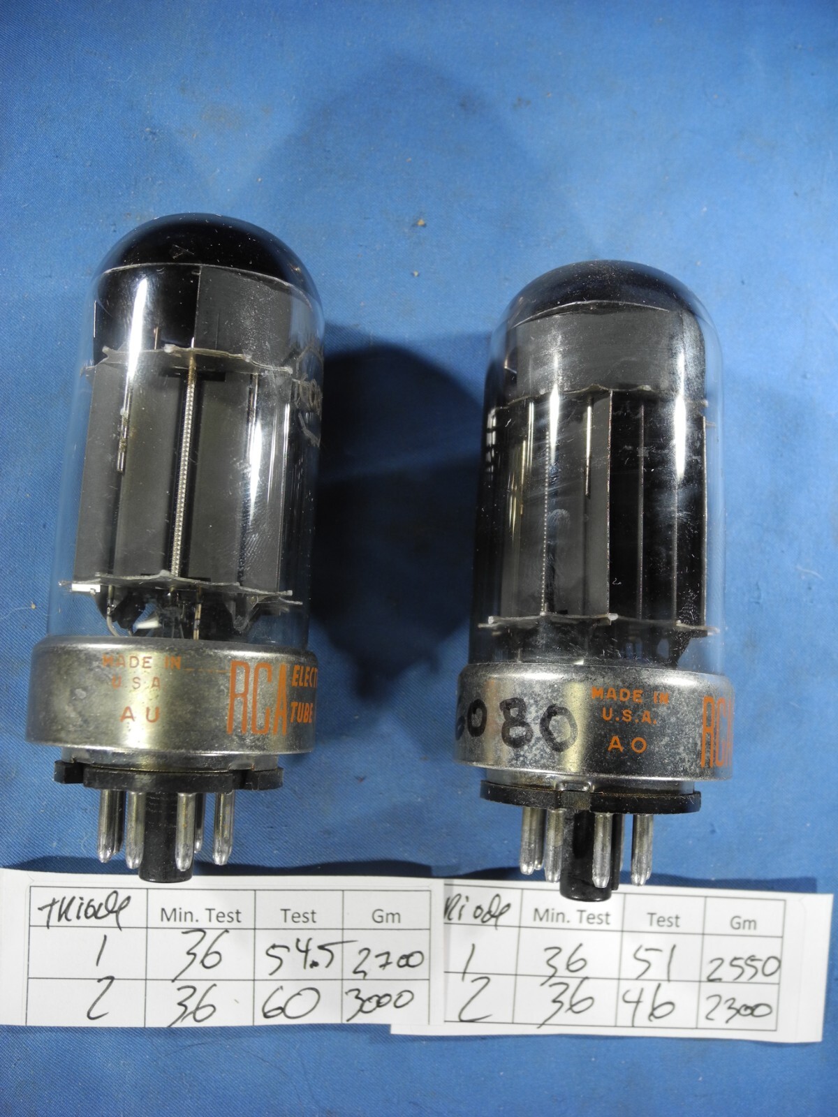 2 x 6080(6AS7) RCA Tubes*Black Plates*Very Strong (TESTED W/ TV-7D/U)