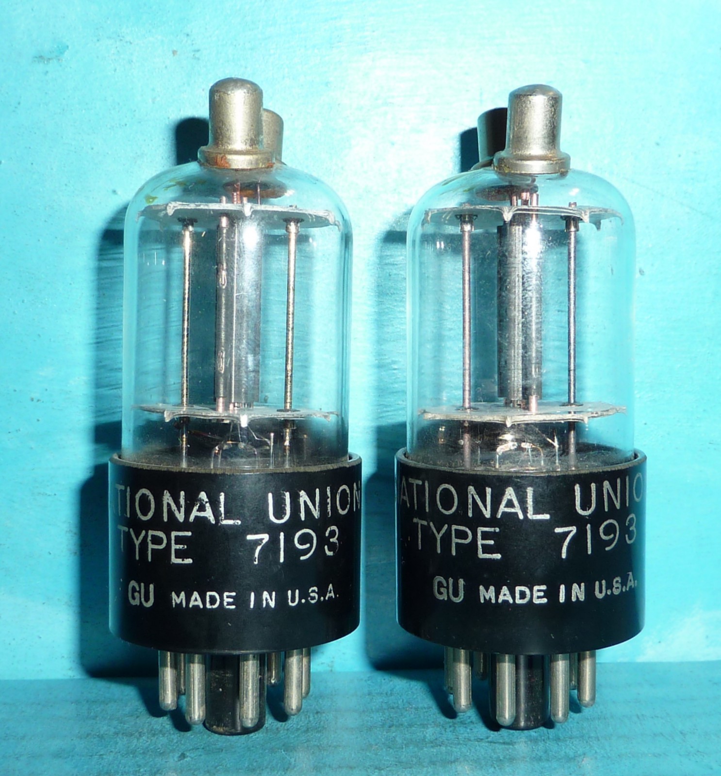 2 National Union 7193 Tubes Sup Rods Copper Posts Blk Plates Matched Pair Tested