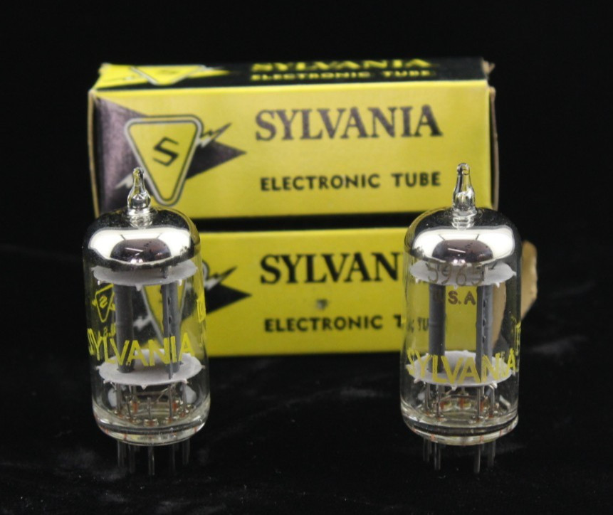 New Qty 2 SYLVANIA 5965 Matched Pair Grey Plates Foil Getter NOS USA Tubes