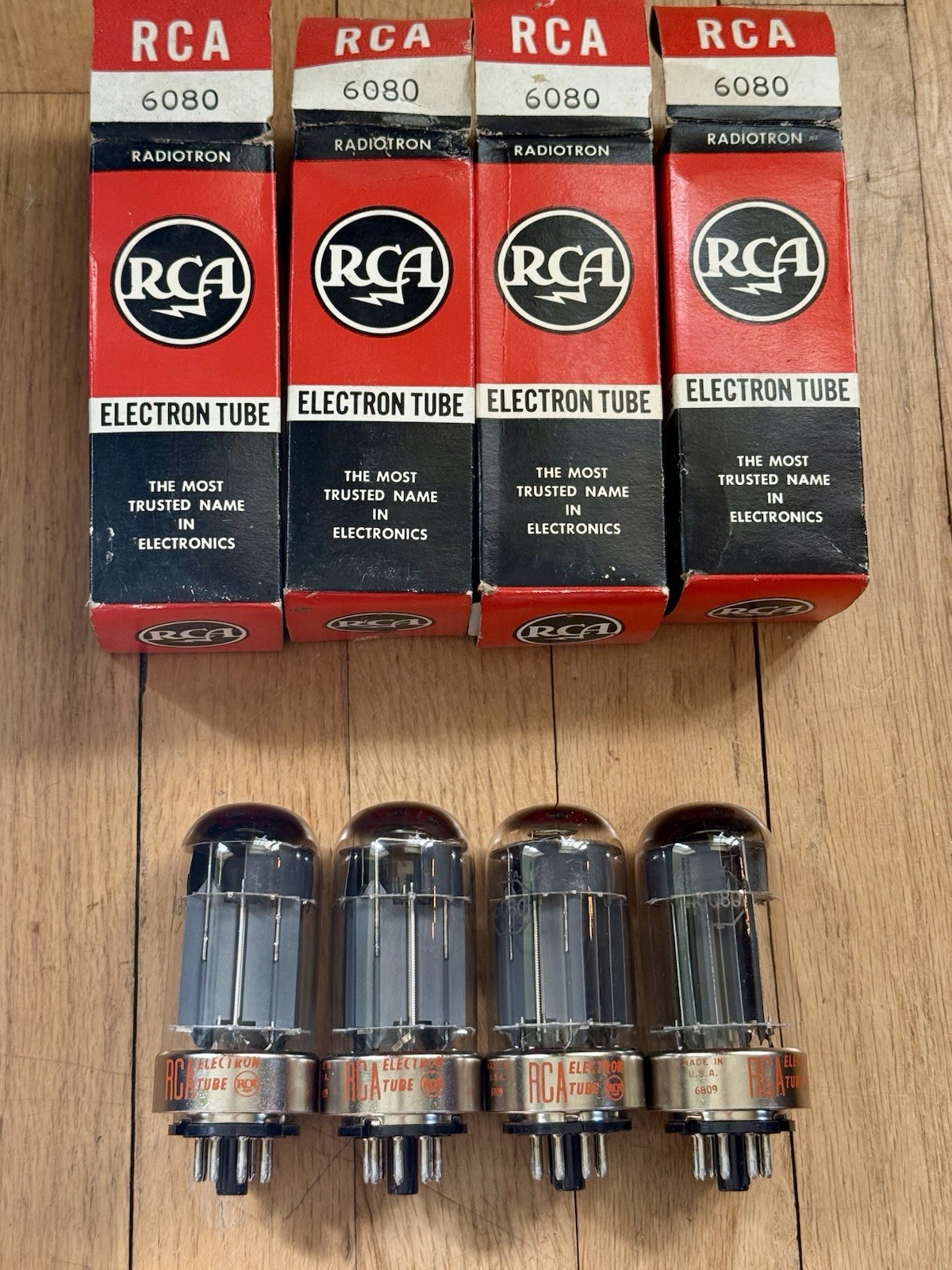Matched Date NOS Quad RCA 6080 Tubes Tested Strong 6AS7 For Amplifier