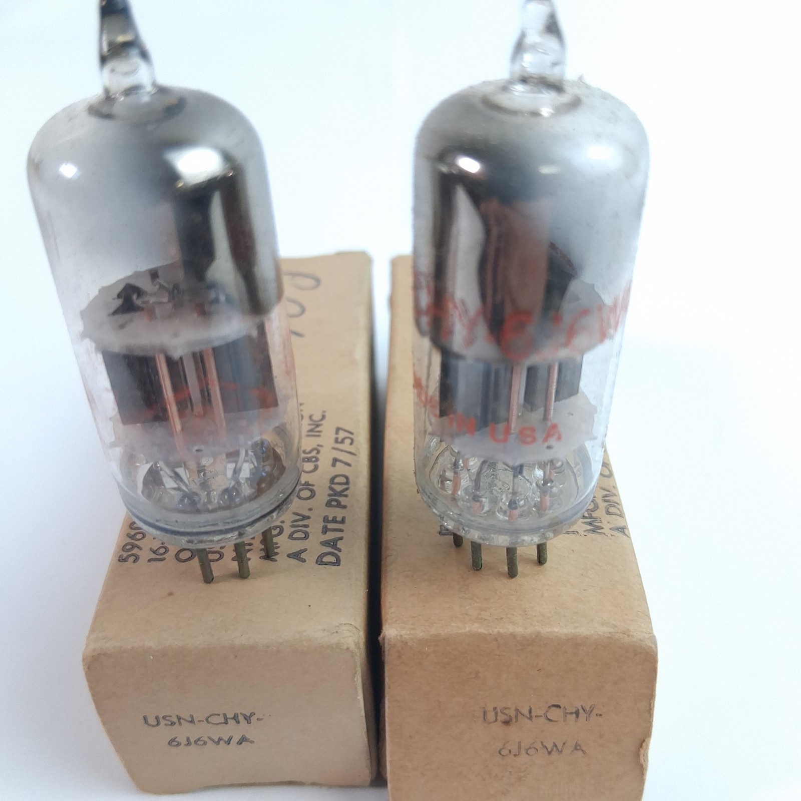 Set of 2 Vtg USN CHY-6J6WA CBS-Hytron Vacuum Tubes Old Stock 1950s US Military