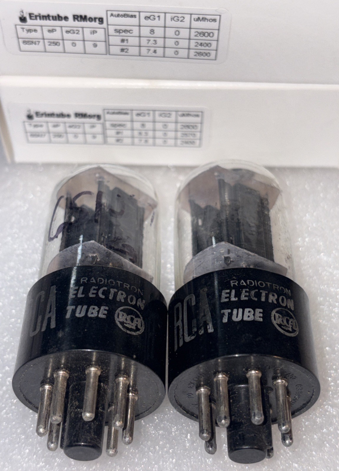 Pair RCA 6SN7GTB Black Staggered Plate Vacuum Tubes Tested Strong Matching Dates