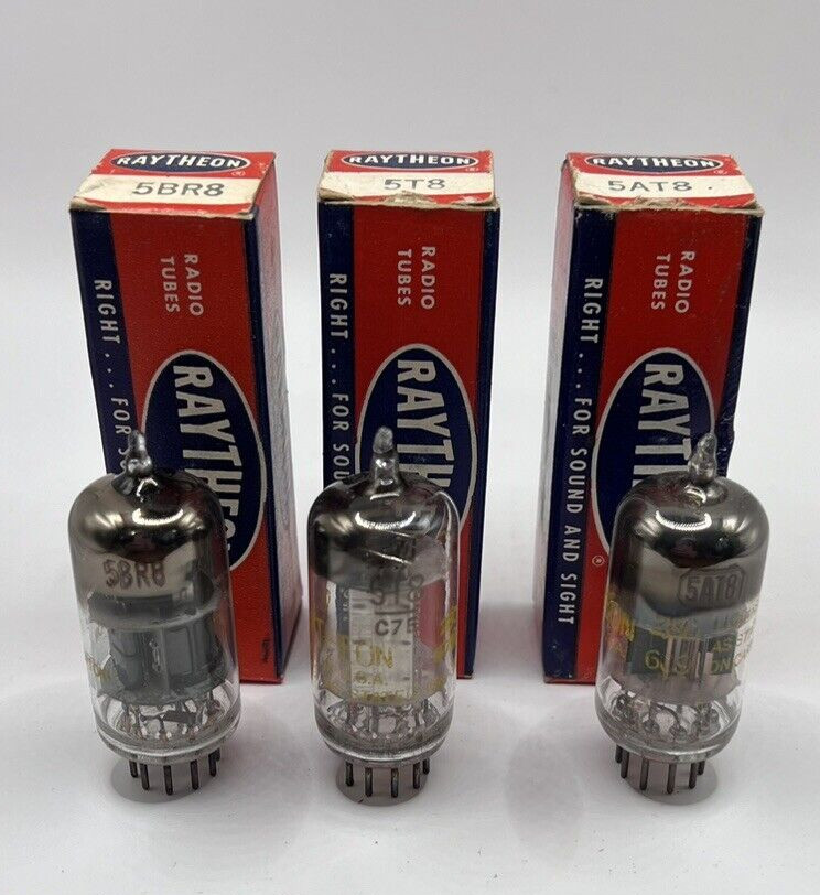 Vintage NOS Raytheon 5BR8 5T8 5AT8 Vacuum Tubes Lot of 3 TESTED NEW