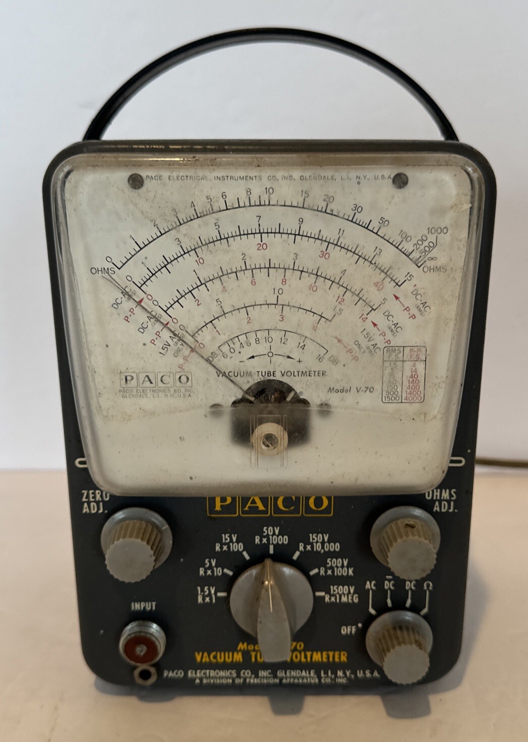 Vacuum Tube Voltmeter Paco V-70 Vintage USA Repair or Parts Only Vintage
