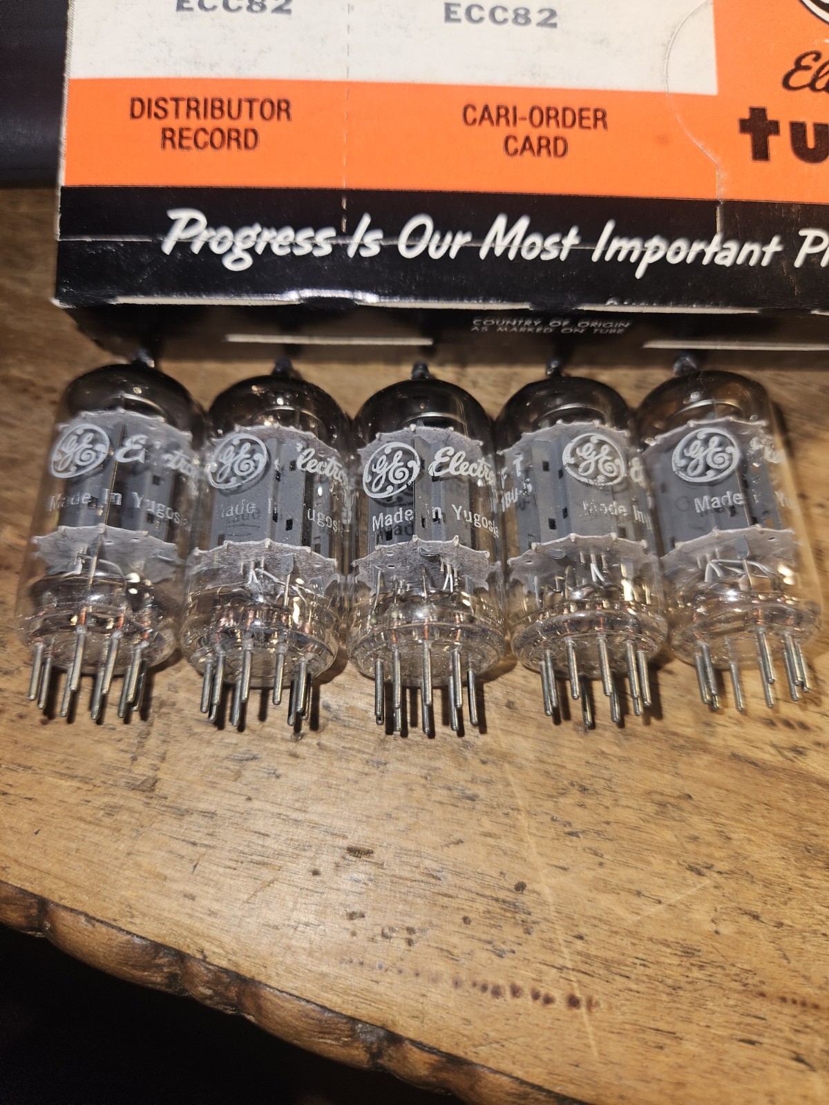 VINTAGE SLEEVE OF 5 NOS GE 12AU7/ECC82 TUBES TELEFUNKEN YUGOSLAVIA PRE AMP TONE