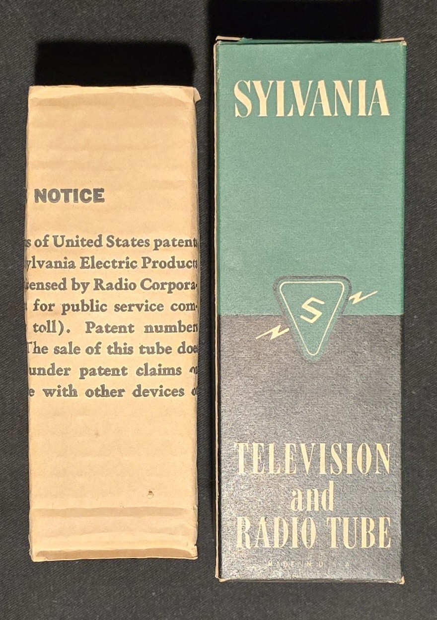 SYLVANIA 5U4G TUBE 1947 FULL WAVE RECTIFIER RIBBED PLATES BOTTOM D GETTER NIB