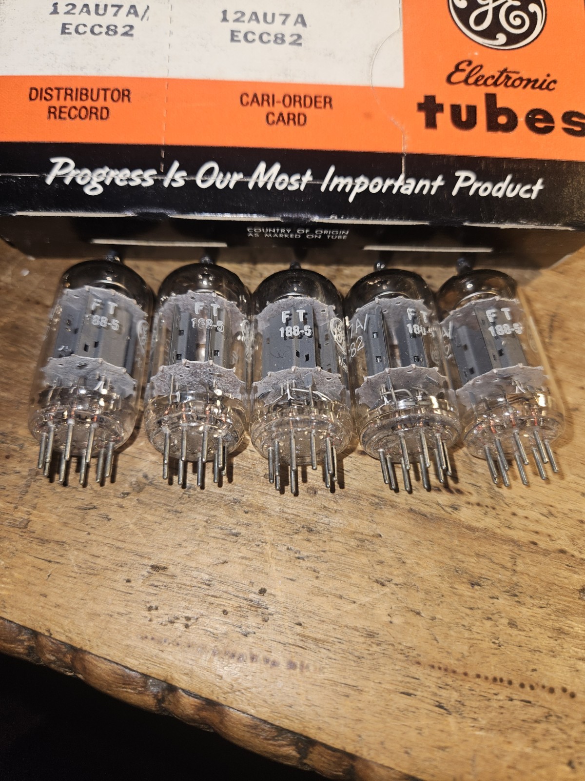 VINTAGE SLEEVE OF 5 NOS GE 12AU7/ECC82 TUBES TELEFUNKEN YUGOSLAVIA PRE AMP TONE