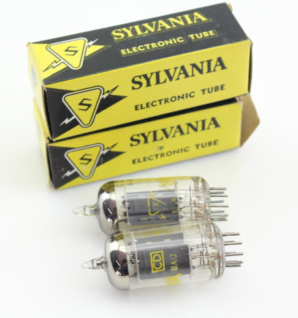 New Qty 2 SYLVANIA 5965 Matched Pair Grey Plates Foil Getter NOS USA Tubes