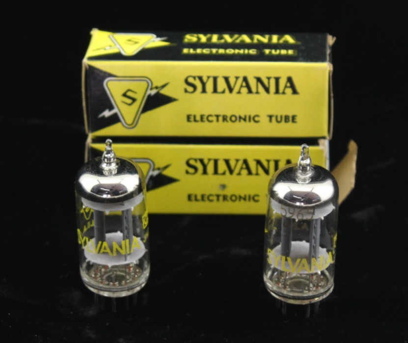 New Qty 2 SYLVANIA 5965 Matched Pair Grey Plates Foil Getter NOS USA Tubes
