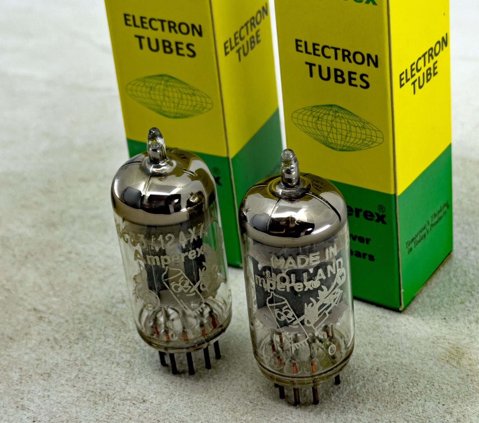 (2) Amperex Bugle Boy 12AX7 ECC83 Treble Clef Matched Codes 1959 Tests NOS