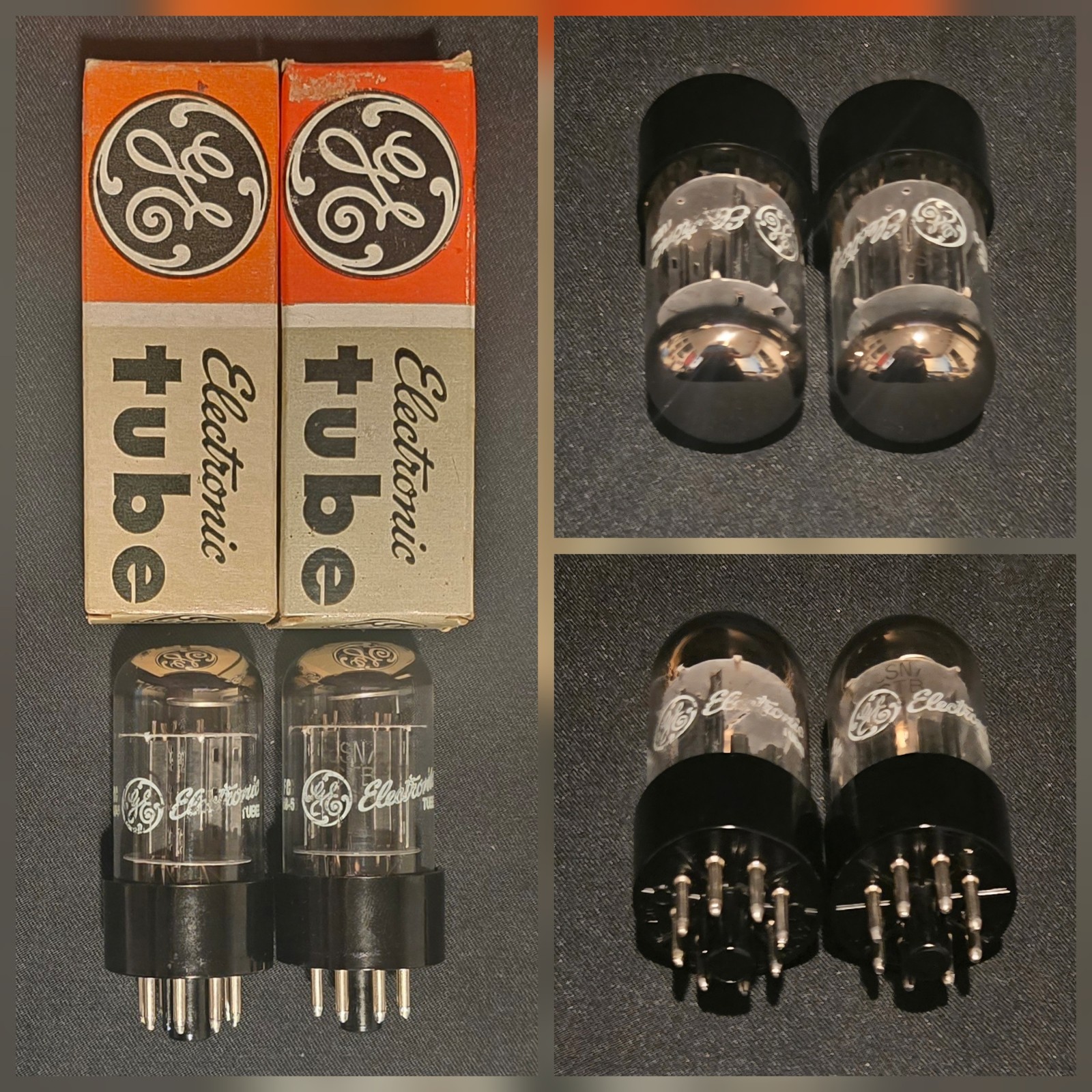 GE 6SN7 GTB 1960s WHITE LABEL CHROME TOPPED HALO BLACK PLATES MATCHED SET NIB