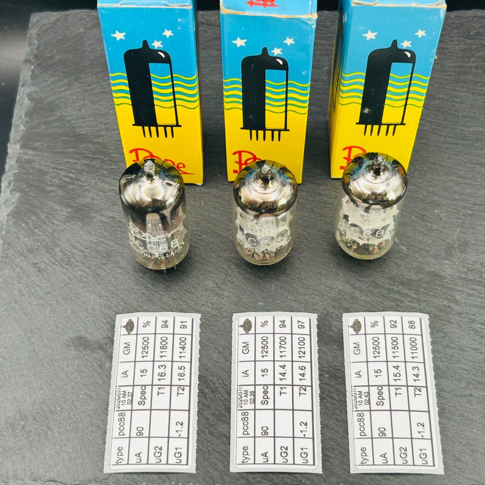 3x Pope PCC88 7DJ8 Philips Heerlen Mullard Blackburn Tested Strong