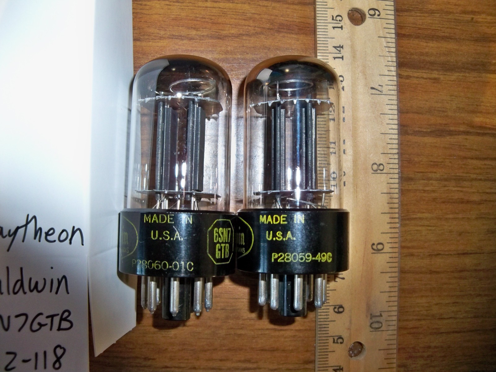 2 Strong Matched Baldwin by Raytheon Black Plate Top O Getter 6SN7GTB Tubes