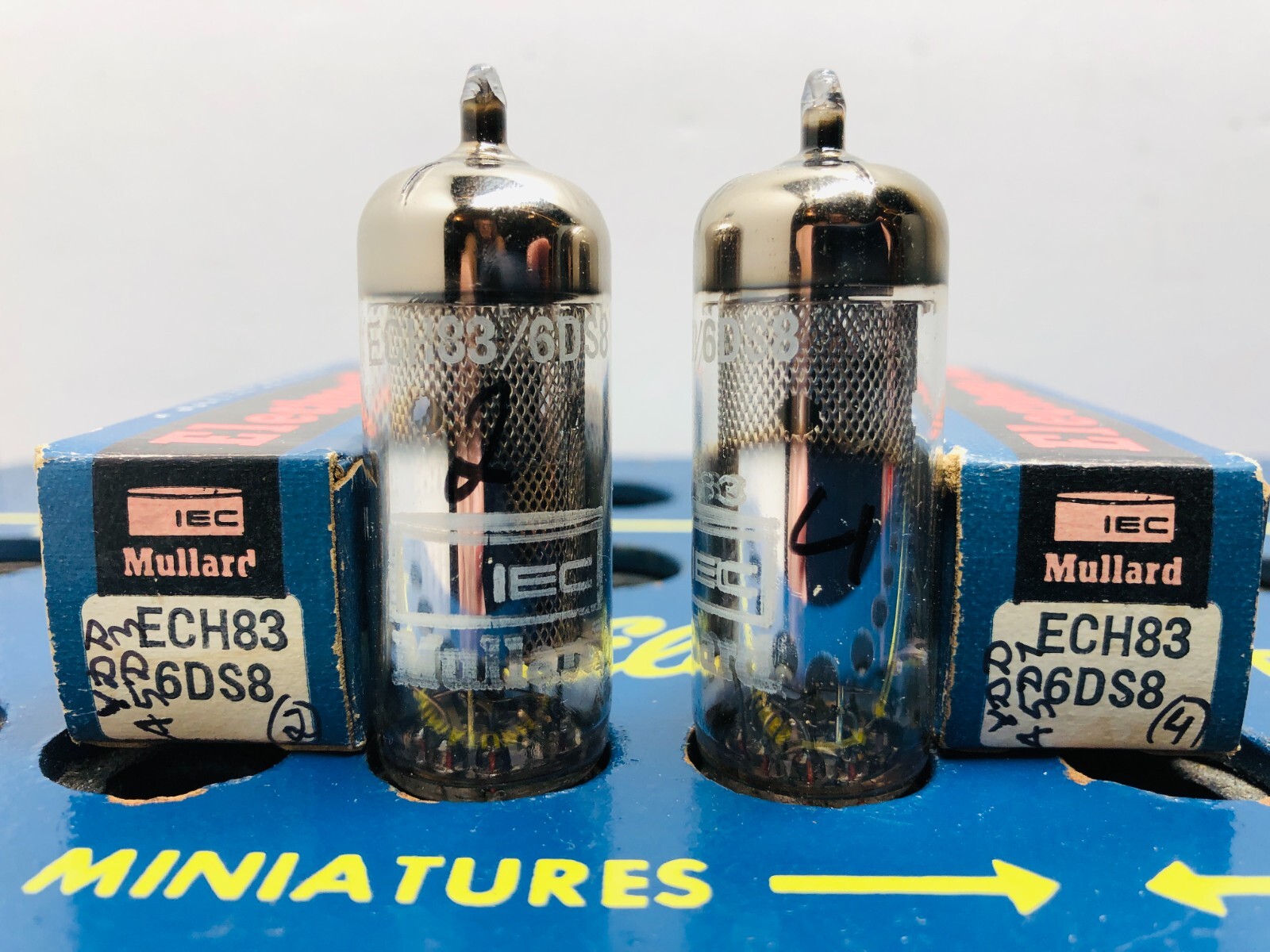 Pair Philips ECH83 6DS8 Label Mullard Same Date NOS NIB Life Test Excellent Tube