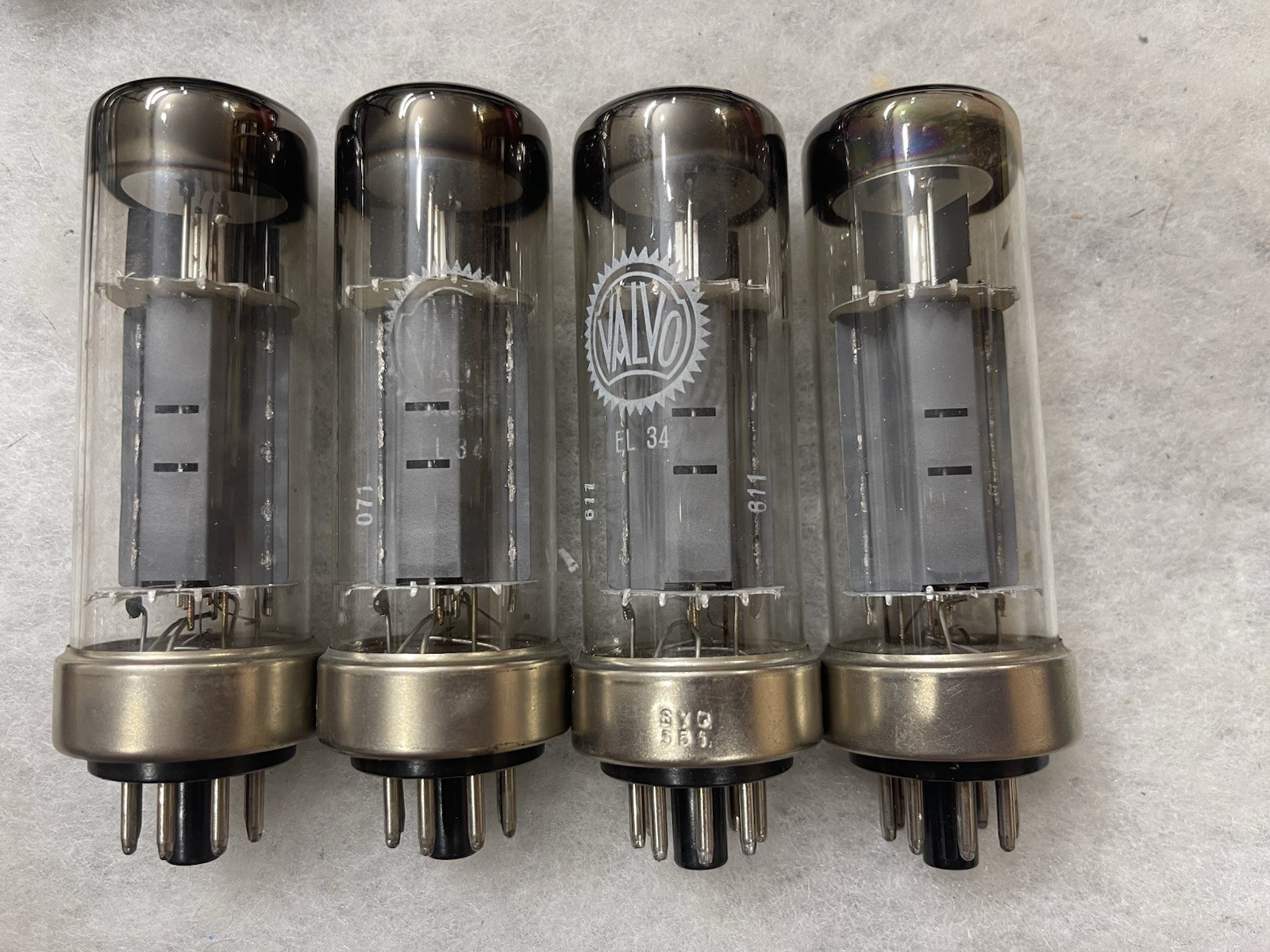 Valvo Philips EL34 6CA7 Metal Base Disc getter, NOS Tested Matched Quad