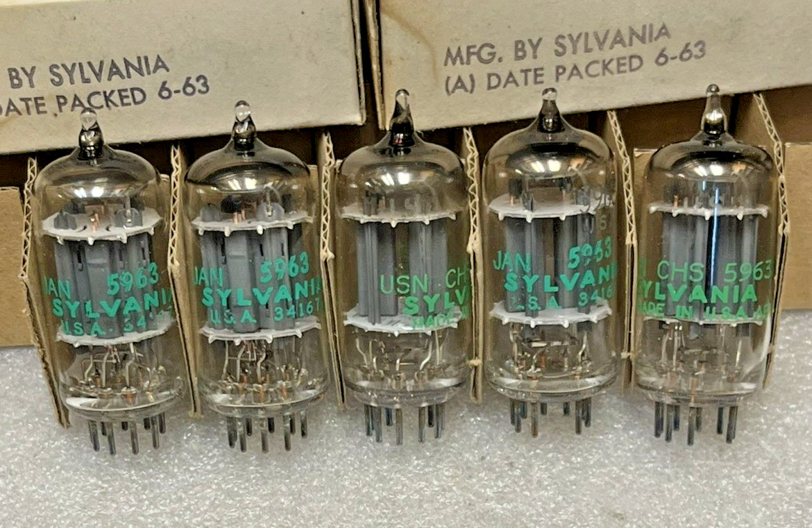 5 NOS PERFECT 12AU7 5963 ECC82 SYLVANIA JAN CHS TUBES USA MADE 1963 VALVES B329